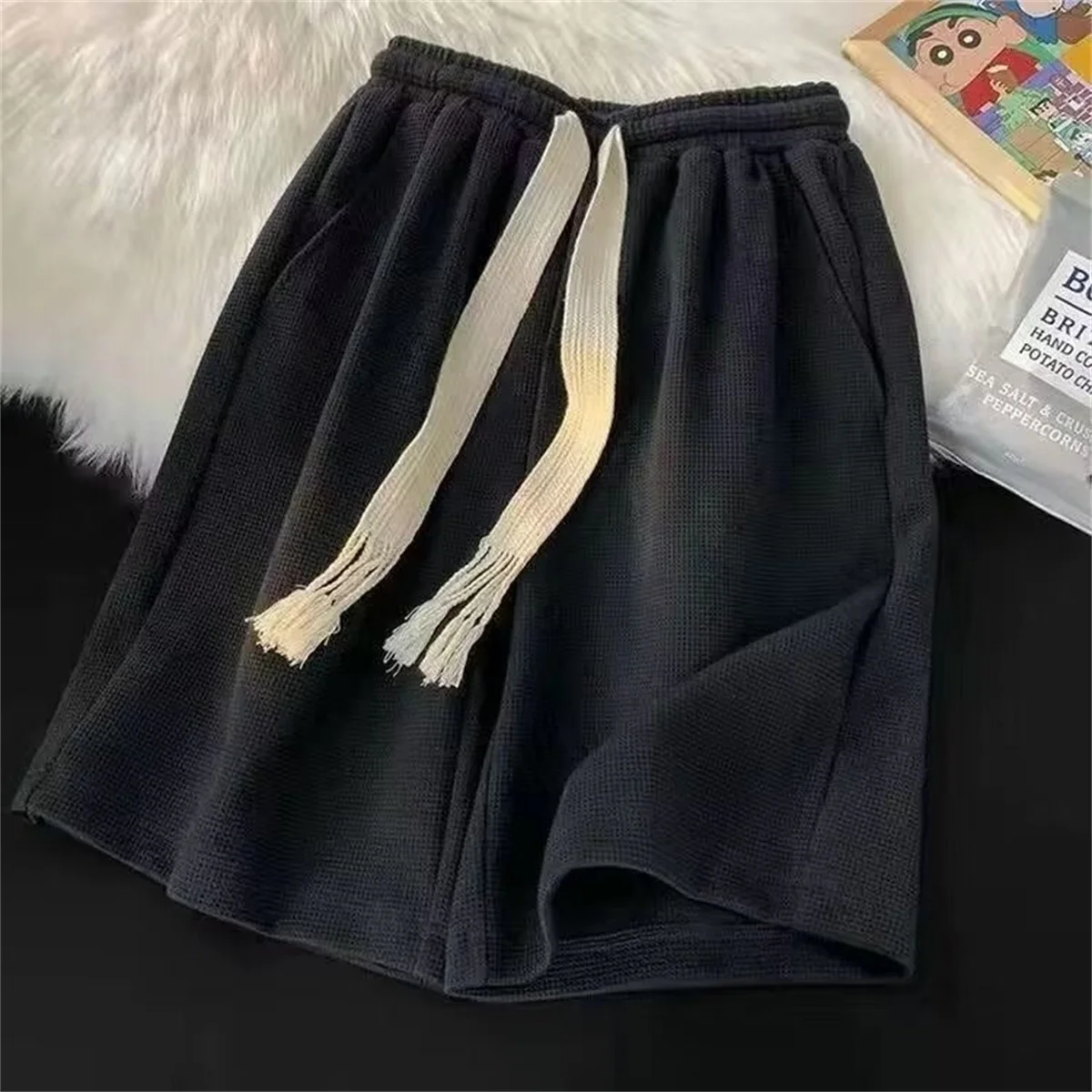 Solid Breathable Shorts Summer Men's Fashion Trendy Brand Lightweight Drawstring Basketball Sports Fitness Large Middle Pants