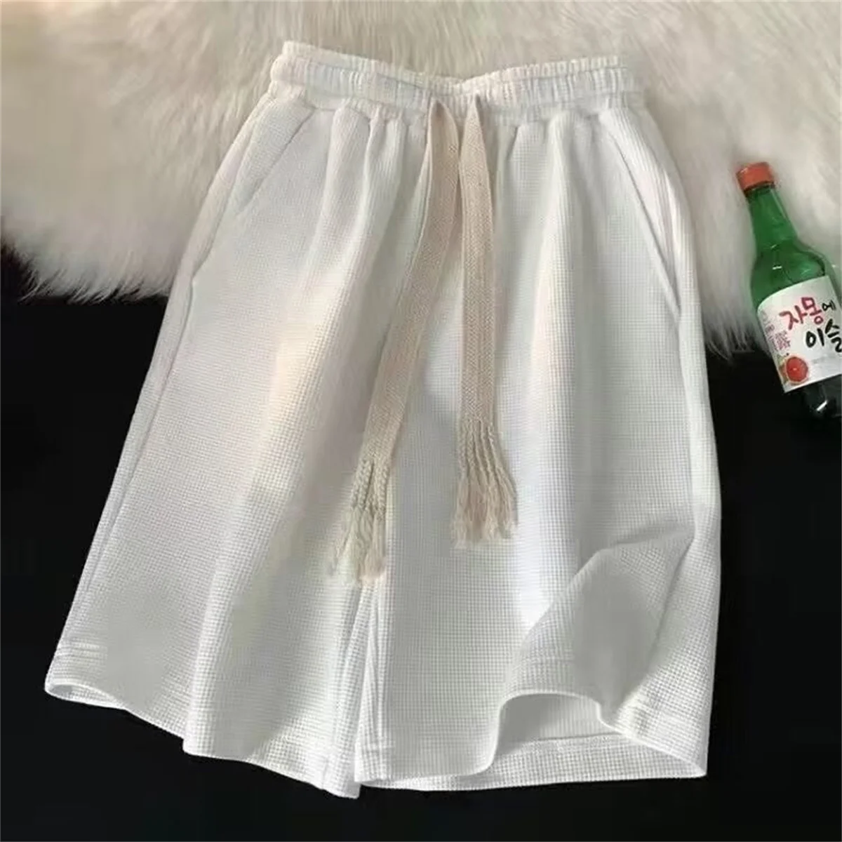 Solid Breathable Shorts Summer Men's Fashion Trendy Brand Lightweight Drawstring Basketball Sports Fitness Large Middle Pants