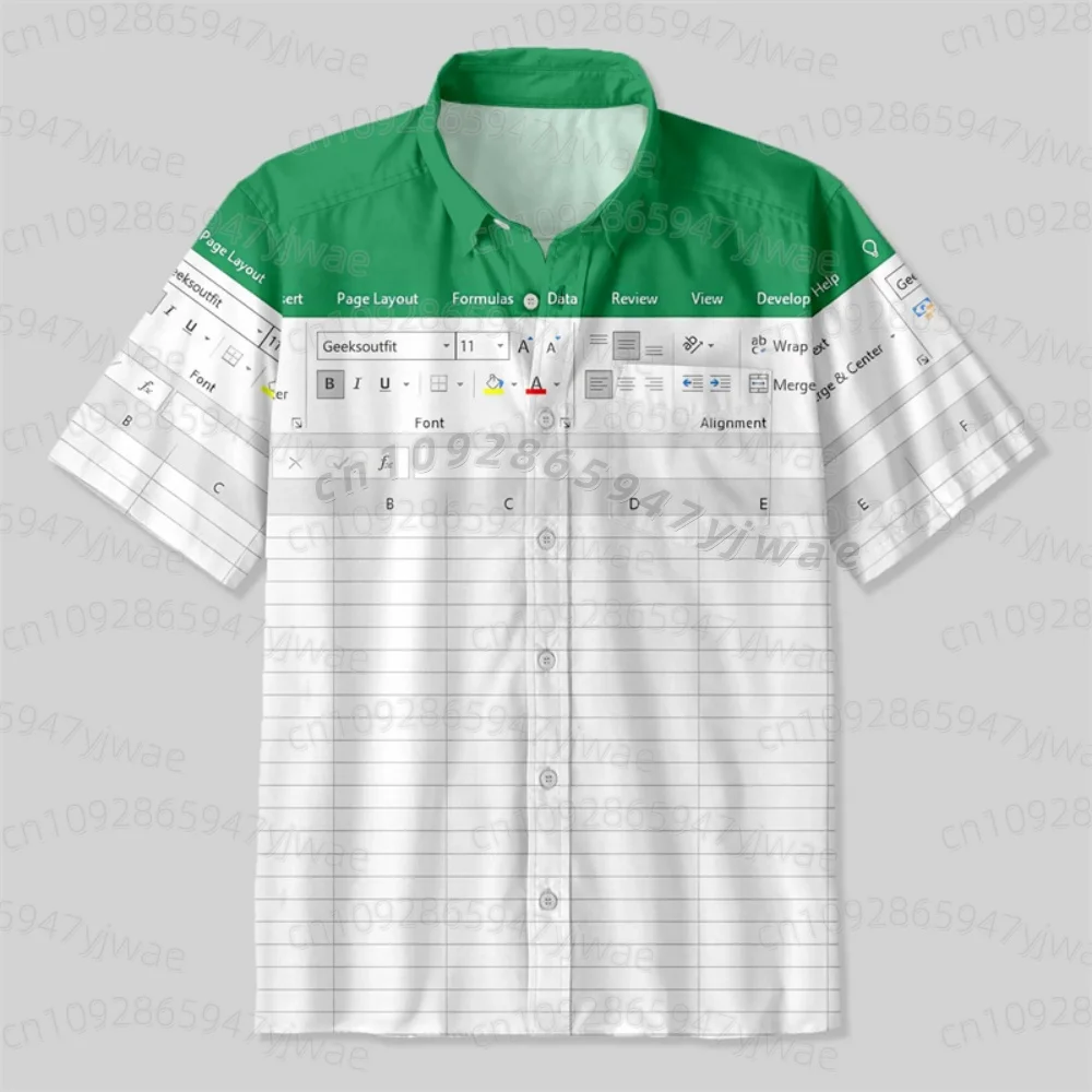 3D Print Graphic Funny Excel Spreadsheet Hawaiian Shirt Leisure Vacation Style Loose Button Shirts Creative Work MEN SHIRT