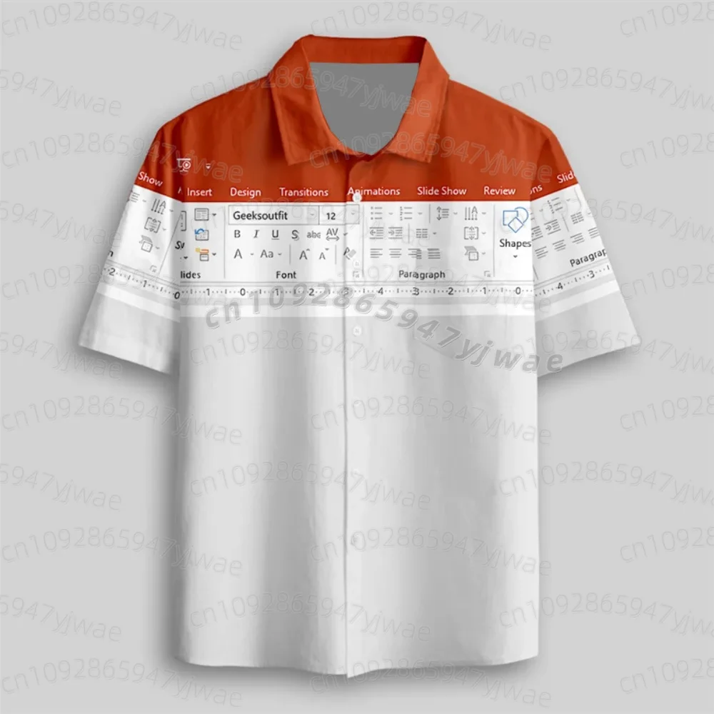 3D Print Graphic Funny Excel Spreadsheet Hawaiian Shirt Leisure Vacation Style Loose Button Shirts Creative Work MEN SHIRT