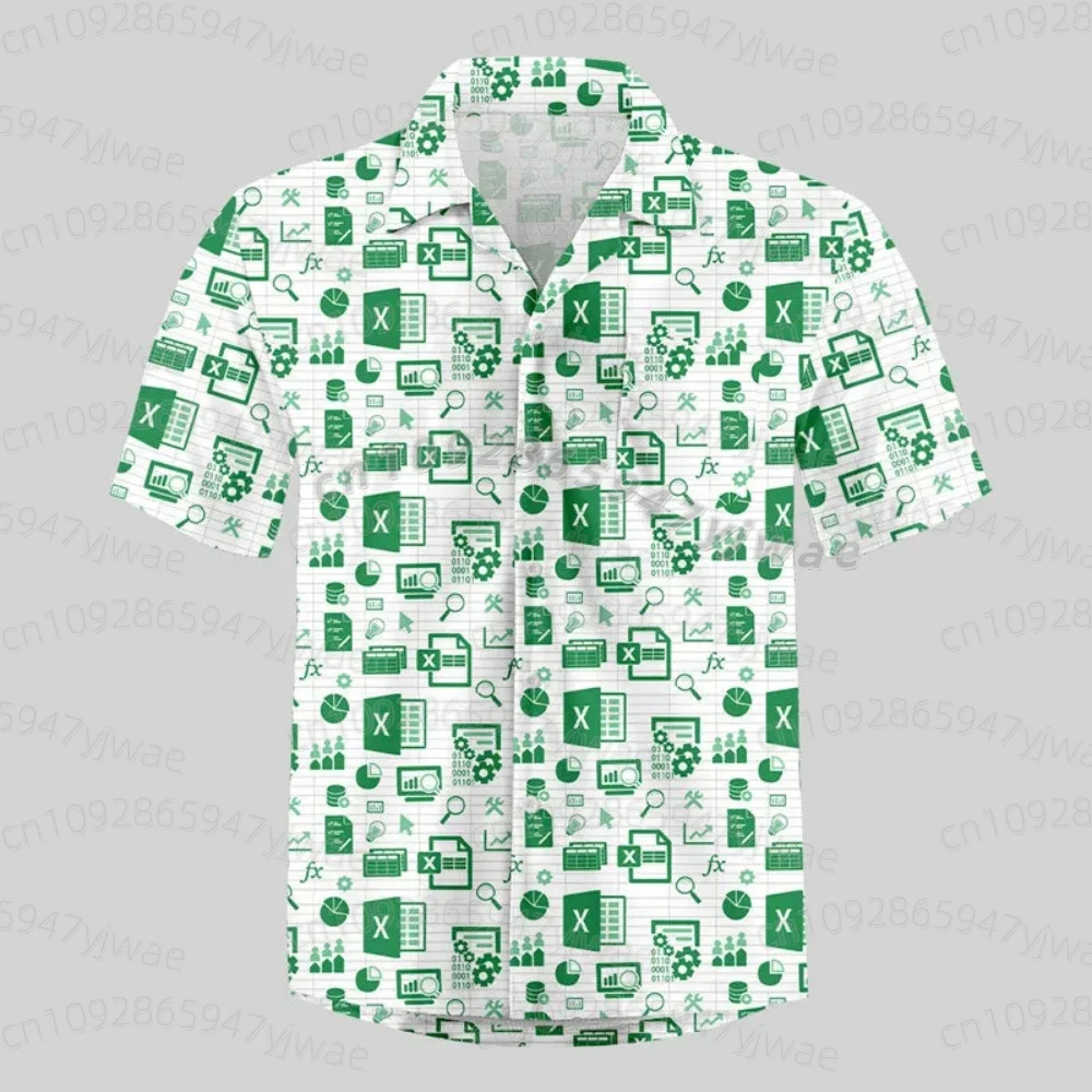 3D Print Graphic Funny Excel Spreadsheet Hawaiian Shirt Leisure Vacation Style Loose Button Shirts Creative Work MEN SHIRT