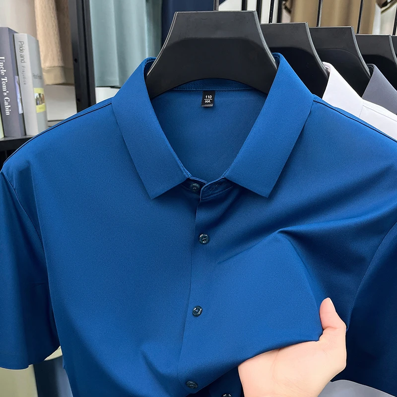 Mens Business Casual Shirt Short Sleeve Ice Silk Fabric Premium Quality WrinkleResistant for Daily Life