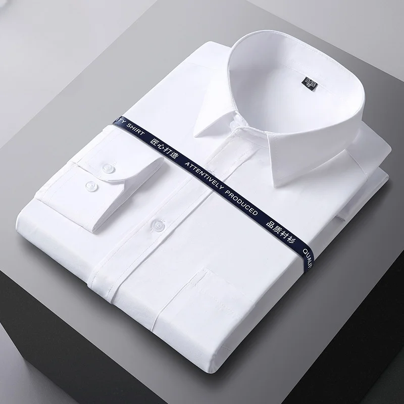 Men Formal Shirt Long Sleeve Office Solid Color Fashion Business Pocket Social Office Blue White Shirts Men's Clothing S-5XL