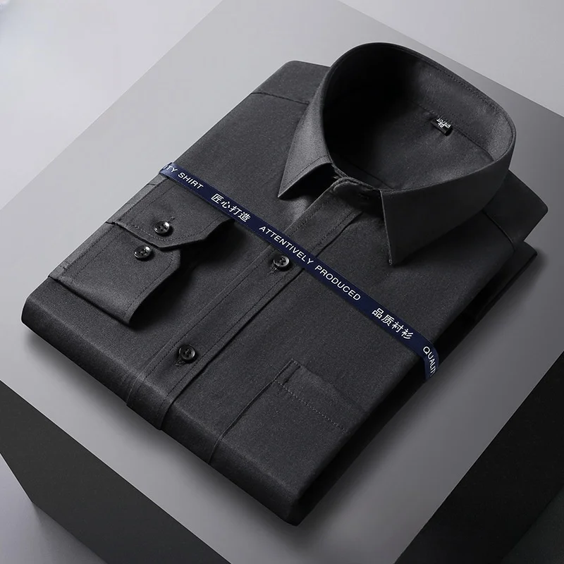 Men Formal Shirt Long Sleeve Office Solid Color Fashion Business Pocket Social Office Blue White Shirts Men's Clothing S-5XL