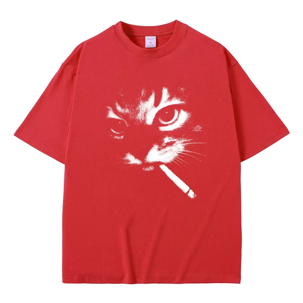 Funny Meme Smoking Cat Face Graphic T-shirts Men Women Casual Cotton Vintage T Shirts Men's Oversized T-shirts Cats Lovers Gifts