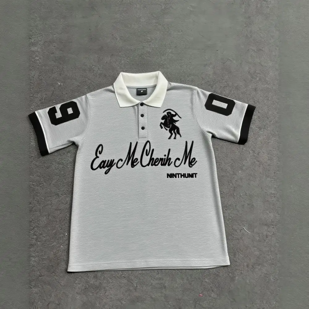 American Men's Summer New Letter Stripe Print Comfortable Breathable Polo Short-Sleeved T-Shirt Outdoor Casual Top