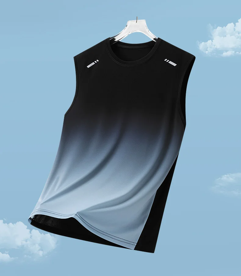Men's Gradient Sports Vest Lightweight Sleeveless Round Neck T-Shirt Summer Running Trendy Loose Fit Youth Cross-Border