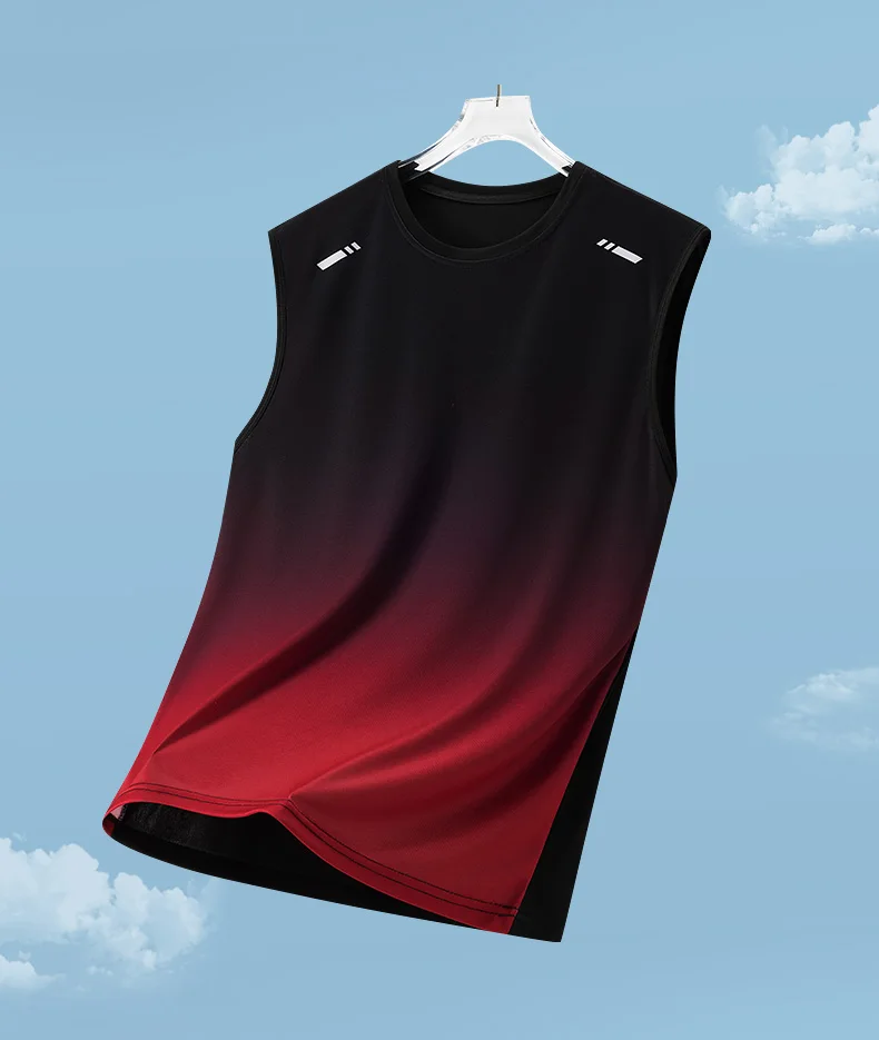 Men's Gradient Sports Vest Lightweight Sleeveless Round Neck T-Shirt Summer Running Trendy Loose Fit Youth Cross-Border