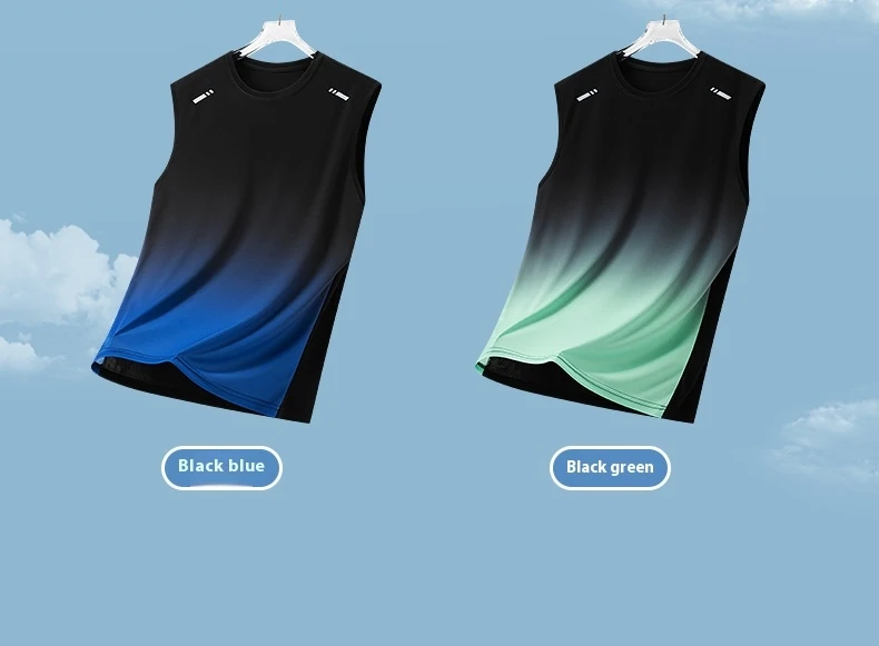 Men's Gradient Sports Vest Lightweight Sleeveless Round Neck T-Shirt Summer Running Trendy Loose Fit Youth Cross-Border