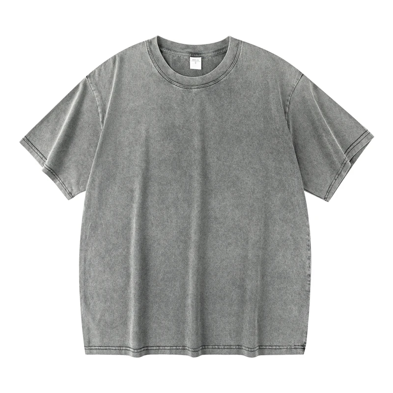 Washed And Distressed 230g Heavyweight Cotton Short Sleeved T-shirt Versatile Men Women Summer Solid Color Loose T Shirts Top