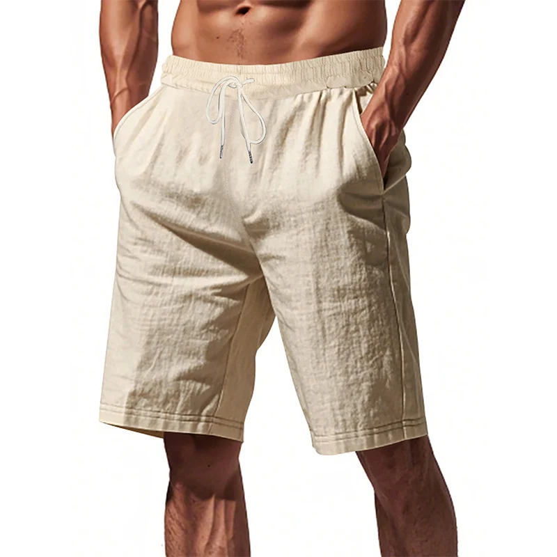 New Men's Cotton Linen Shorts Pants Male Summer Breathable Solid Color Linen Trousers Beach Shorts Fitness Streetwear