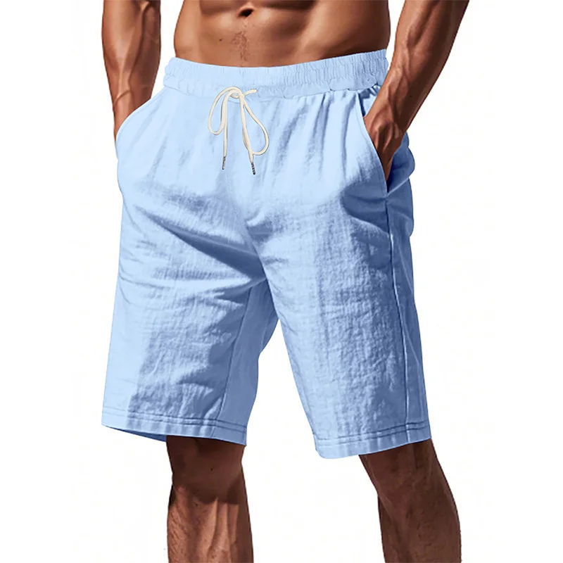 New Men's Cotton Linen Shorts Pants Male Summer Breathable Solid Color Linen Trousers Beach Shorts Fitness Streetwear