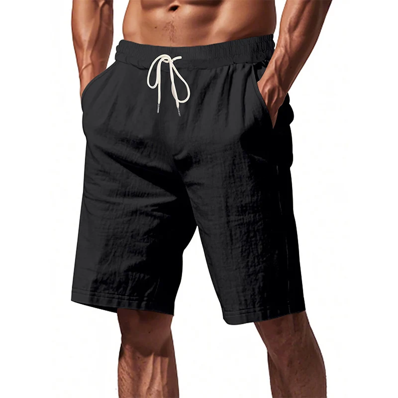 New Men's Cotton Linen Shorts Pants Male Summer Breathable Solid Color Linen Trousers Beach Shorts Fitness Streetwear
