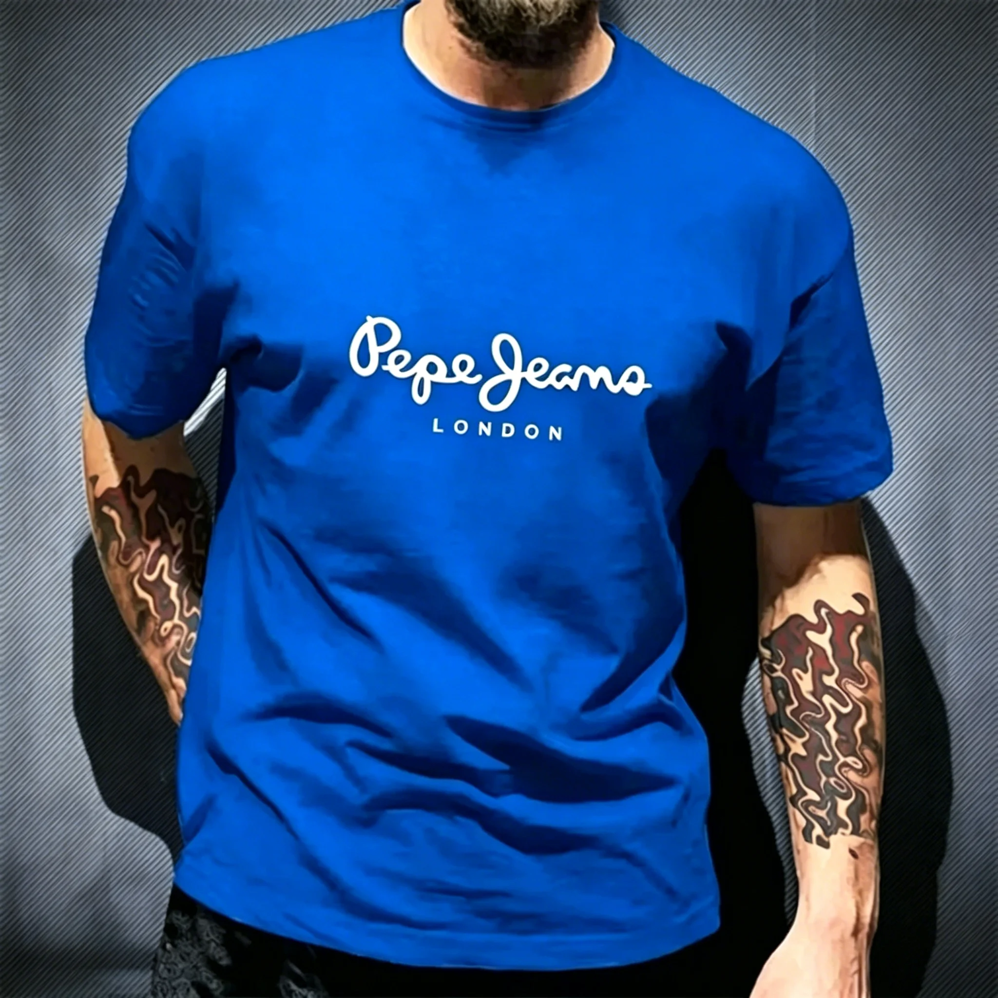 Pepe Jeans London Graphic T-Shirt Men Black Casual Crew Neck Short Sleeve Streetwear Cotton Everyday Top