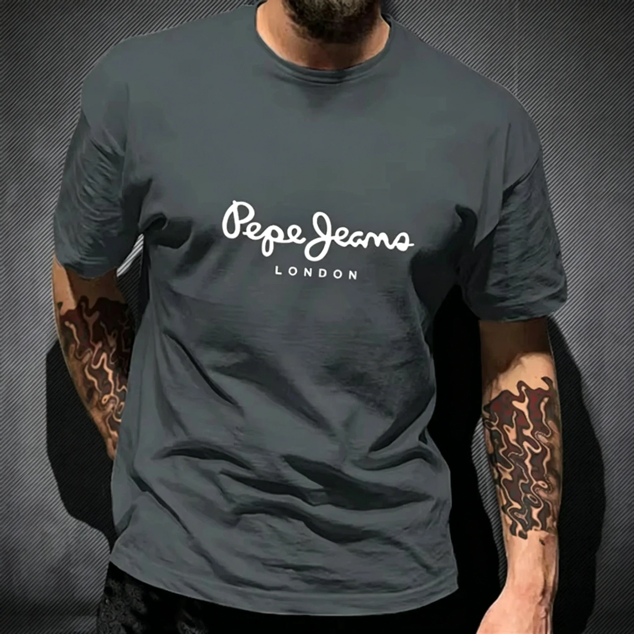 Pepe Jeans London Graphic T-Shirt Men Black Casual Crew Neck Short Sleeve Streetwear Cotton Everyday Top