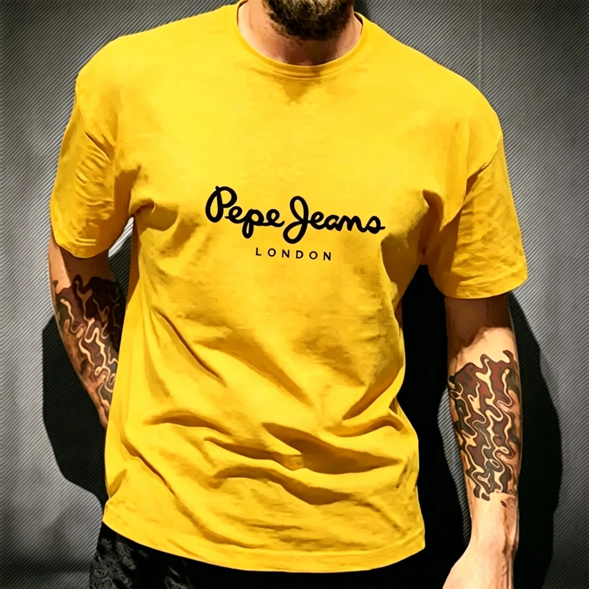 Pepe Jeans London Graphic T-Shirt Men Black Casual Crew Neck Short Sleeve Streetwear Cotton Everyday Top