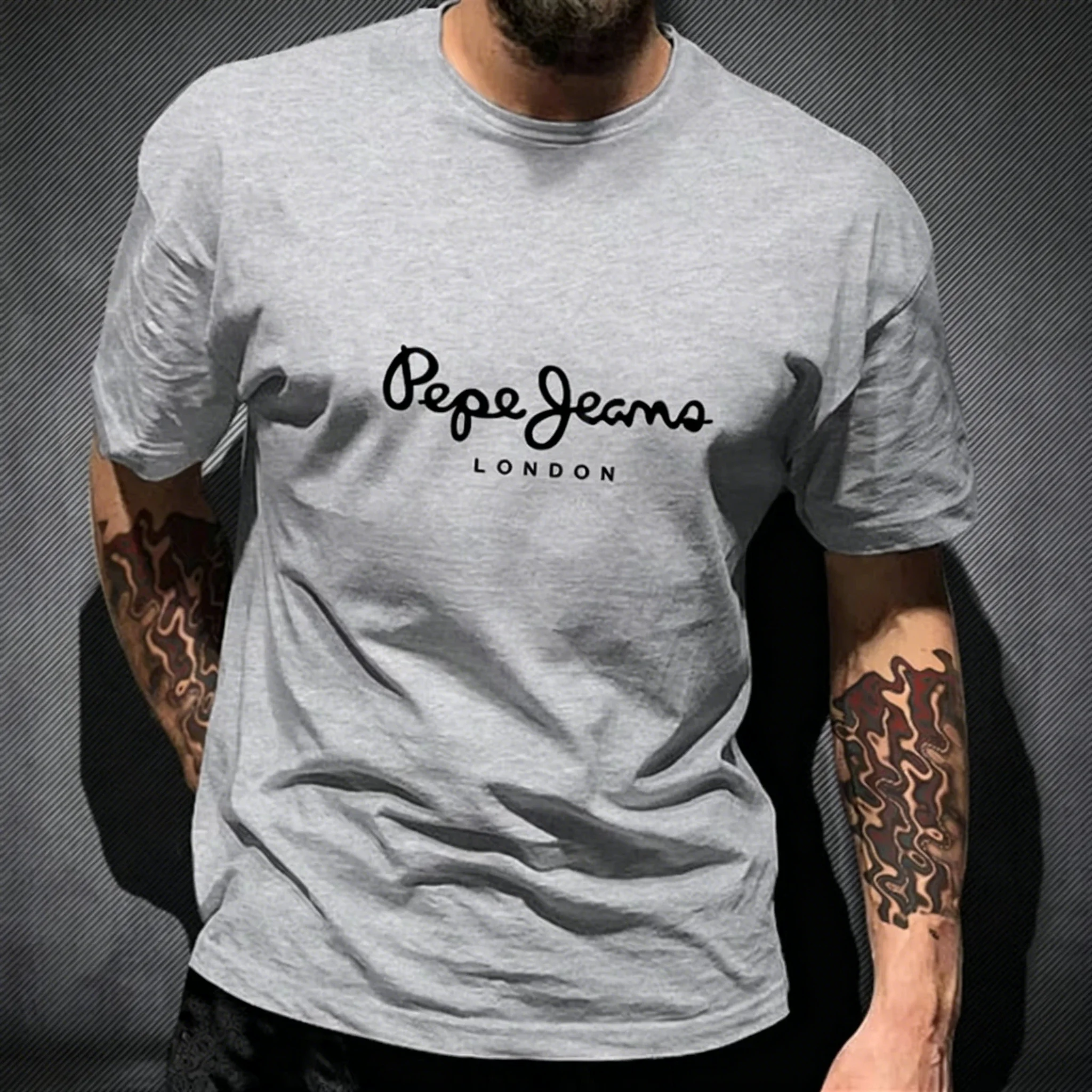 Pepe Jeans London Graphic T-Shirt Men Black Casual Crew Neck Short Sleeve Streetwear Cotton Everyday Top