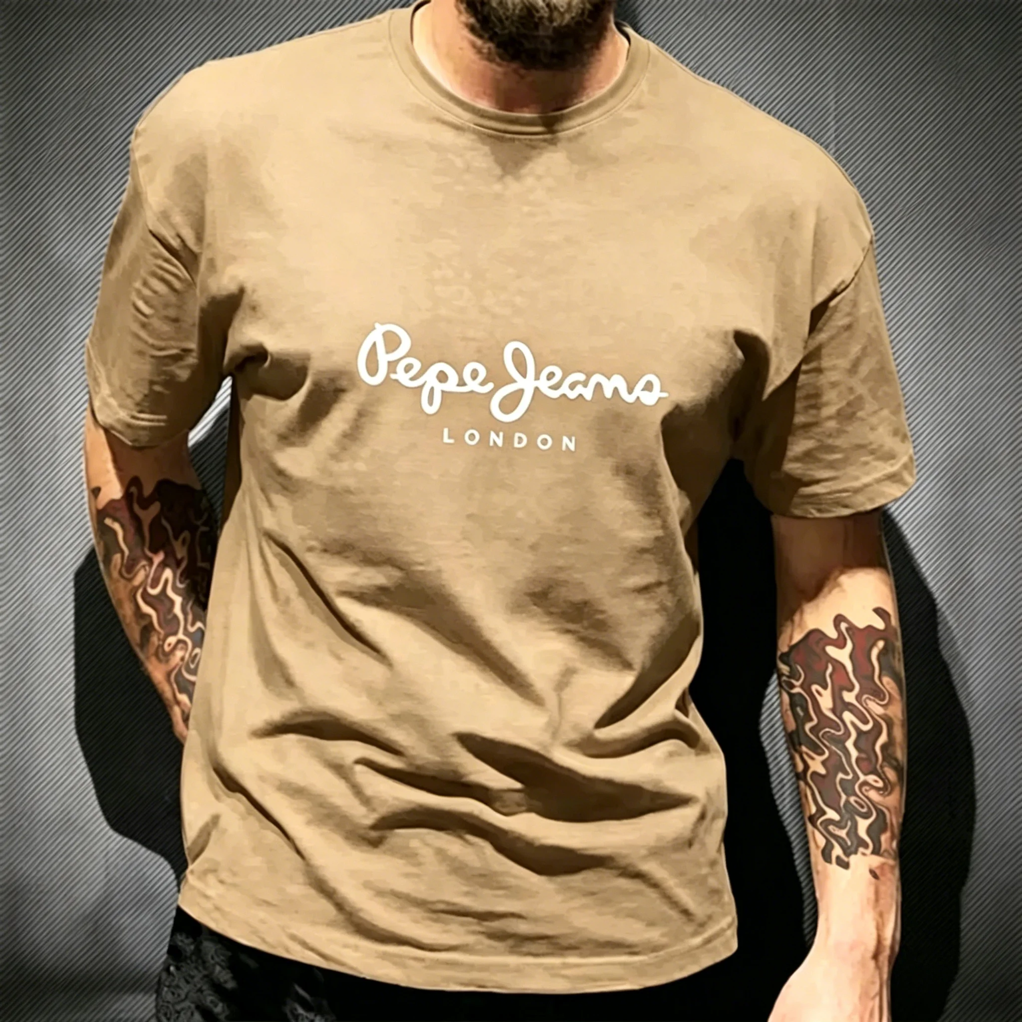 Pepe Jeans London Graphic T-Shirt Men Black Casual Crew Neck Short Sleeve Streetwear Cotton Everyday Top