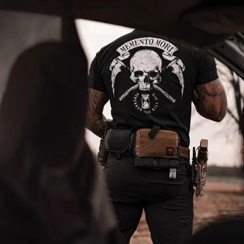 2026 New Vintage Retro Memento Mori Print Short Sleeve Streetwear Men's T Shirt Top