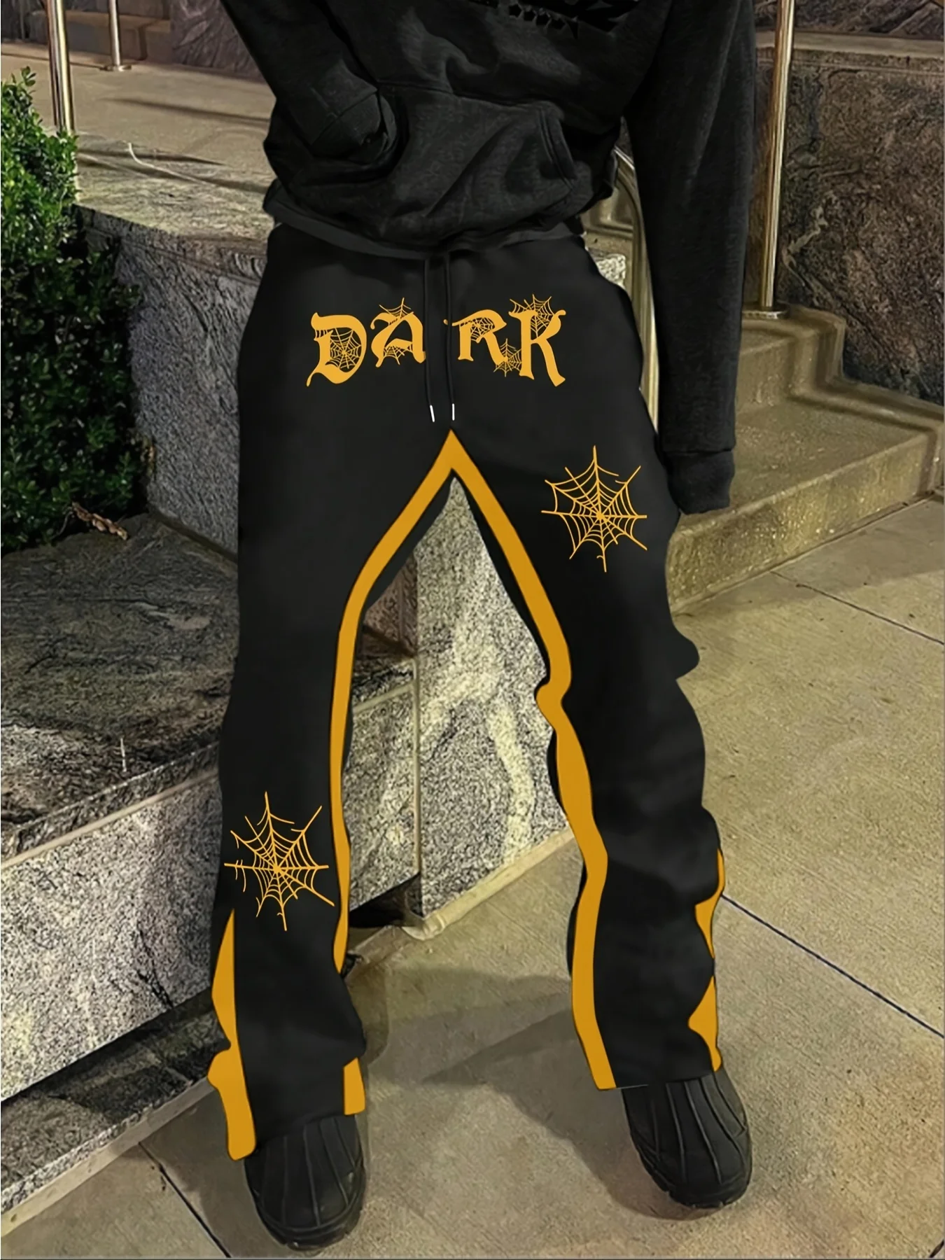2026 New Model Men Gothic Vertical Graphic Wide Leg Sweatpants Drawstring Loose Straight Baggy Y2K Dark Punk Streetwear Pants.