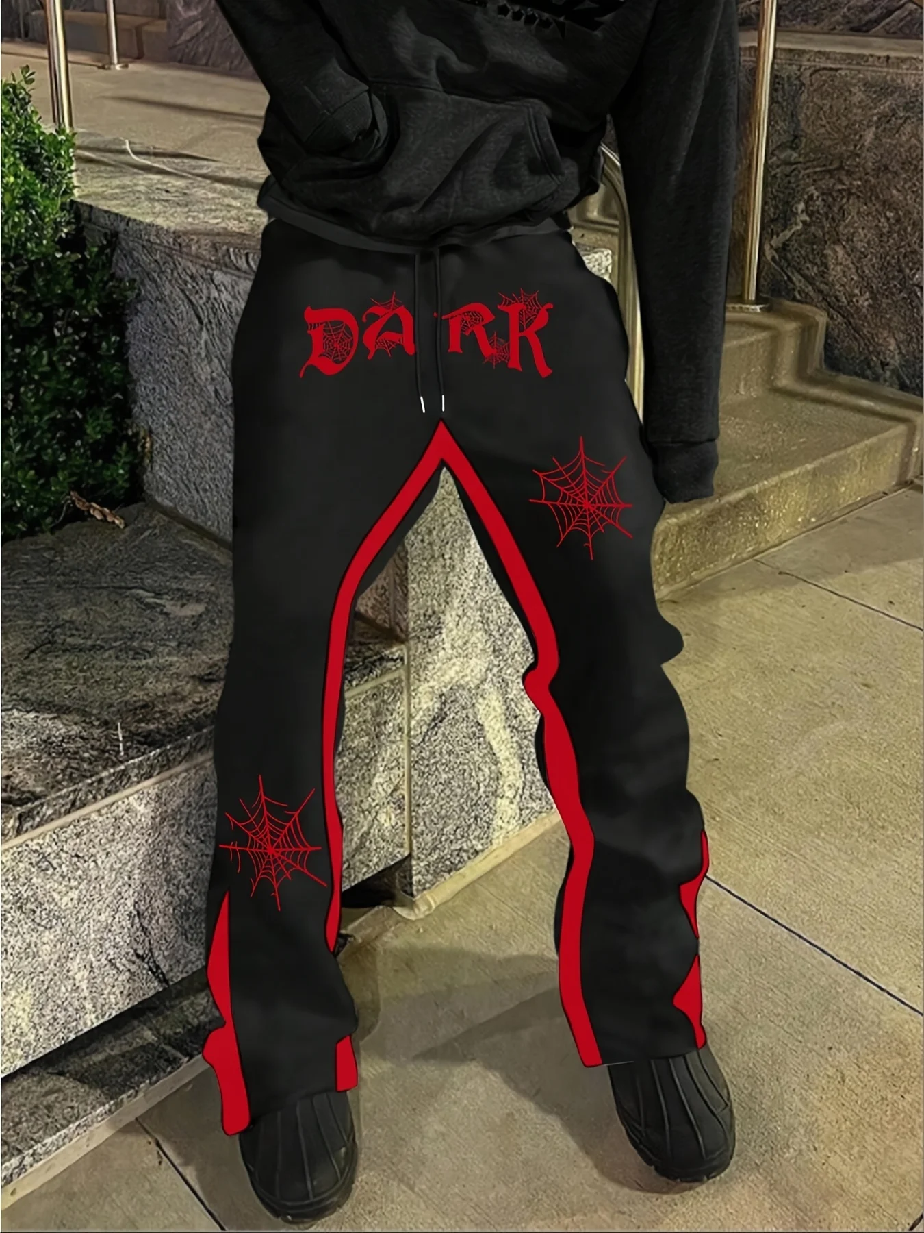 2026 New Model Men Gothic Vertical Graphic Wide Leg Sweatpants Drawstring Loose Straight Baggy Y2K Dark Punk Streetwear Pants.
