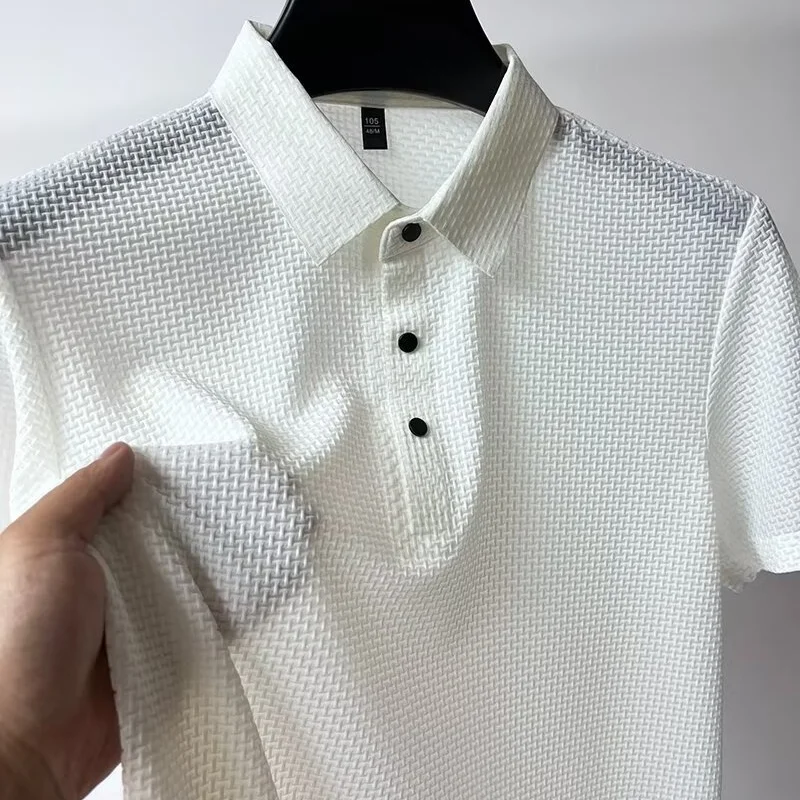 Men's Summer Polo Shirt Short Sleeve New Breathable Mesh Quick Dry T-Shirt Simple Solid-Color Business Casual Shirt Top
