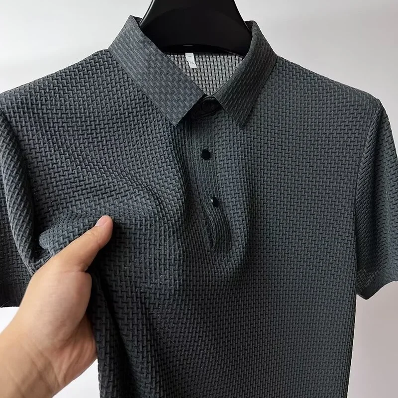 Men's Summer Polo Shirt Short Sleeve New Breathable Mesh Quick Dry T-Shirt Simple Solid-Color Business Casual Shirt Top