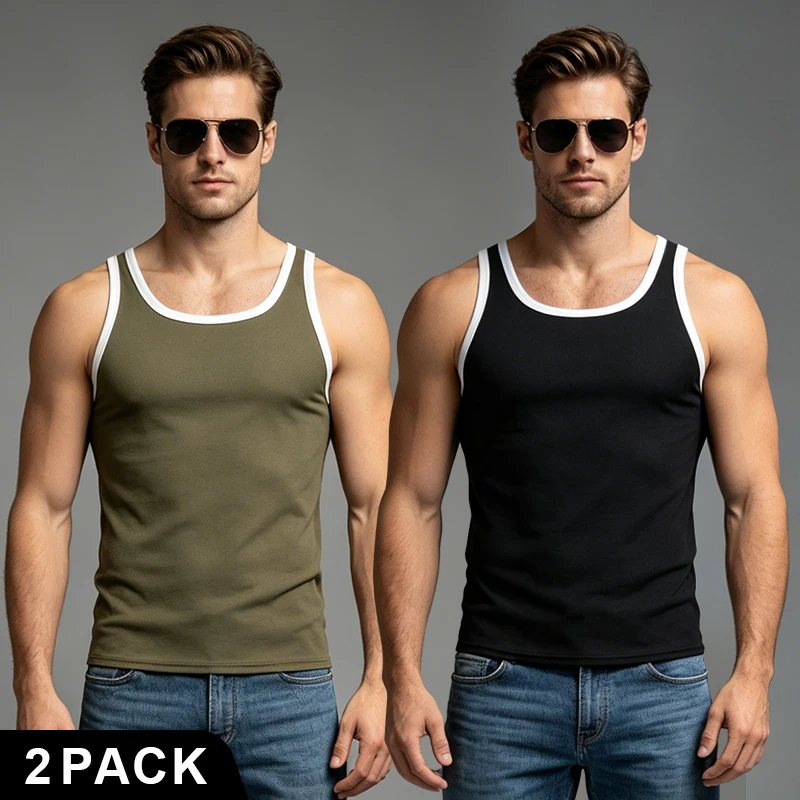 Men's Tank Top Summer Solid Color White Edge Narrow Shoulder Fashion Sports Fitness Leisure Basic Versatile Comfortable Top