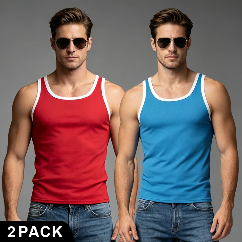 Men's Tank Top Summer Solid Color White Edge Narrow Shoulder Fashion Sports Fitness Leisure Basic Versatile Comfortable Top