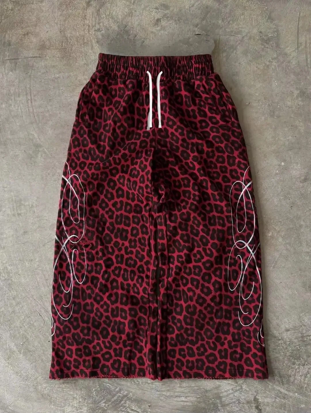2026 Summer White Loose Wide Leg Sweatpants Abstract Curve Print Elastic Waist Casual Hip Hop Dance Jogger Adults/Kids Pants