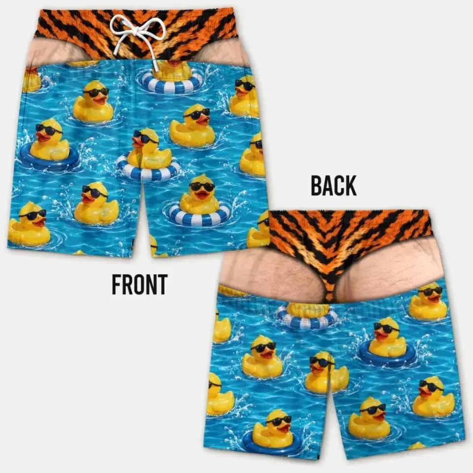 Funny 3D Hairy Butt Print Men’s Beach Shorts Elastic Drawstring Novelty Swim Trunks Quick Dry Pool Party Vacation XXS-6XL