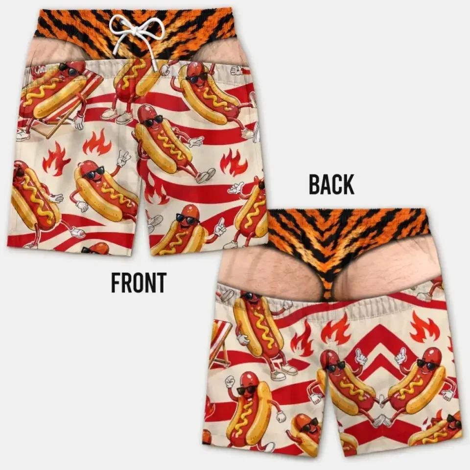 Funny 3D Hairy Butt Print Men’s Beach Shorts Elastic Drawstring Novelty Swim Trunks Quick Dry Pool Party Vacation XXS-6XL
