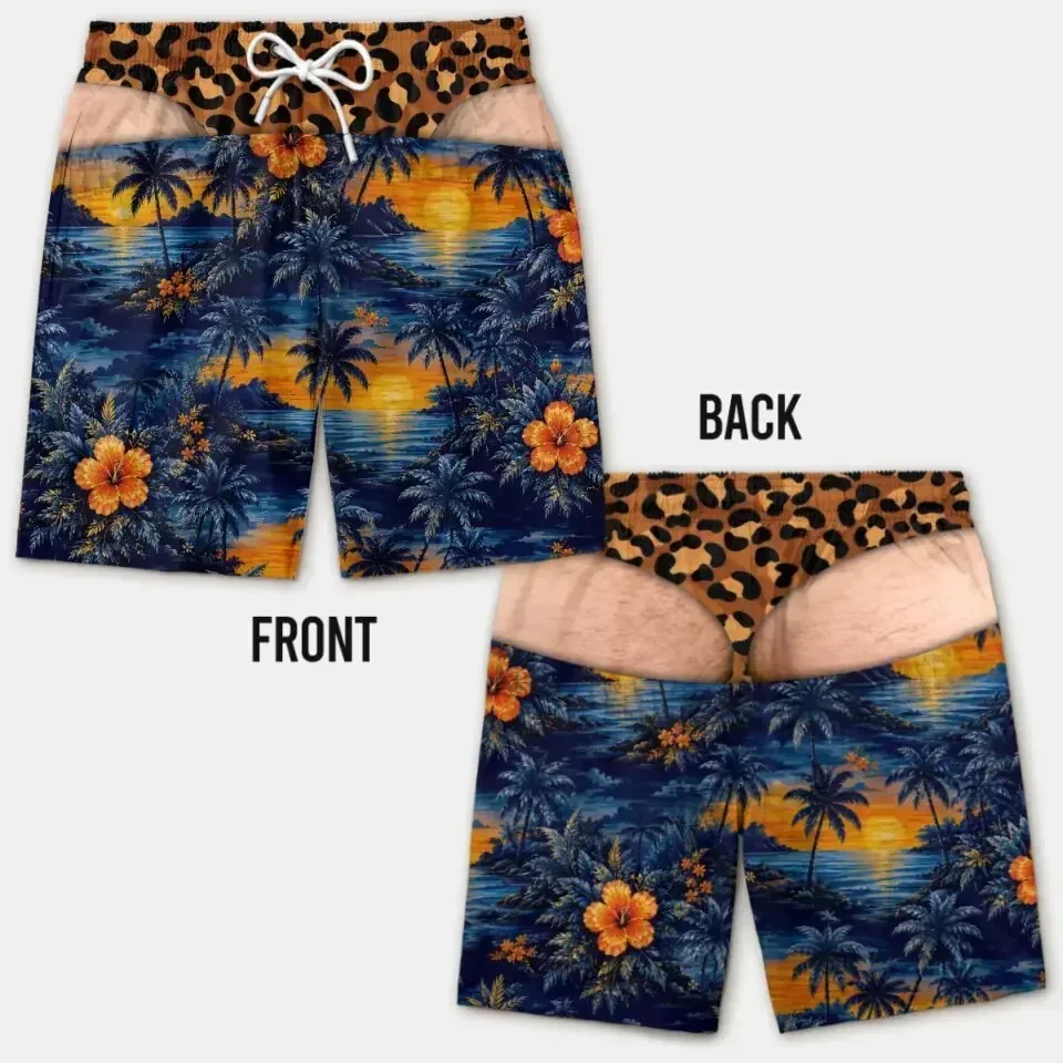 Funny 3D Hairy Butt Print Men’s Beach Shorts Elastic Drawstring Novelty Swim Trunks Quick Dry Pool Party Vacation XXS-6XL