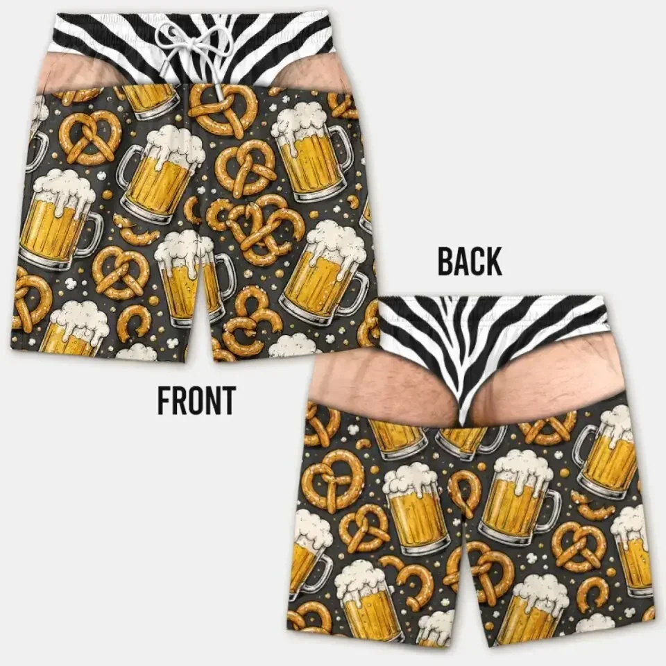Funny 3D Hairy Butt Print Men’s Beach Shorts Elastic Drawstring Novelty Swim Trunks Quick Dry Pool Party Vacation XXS-6XL