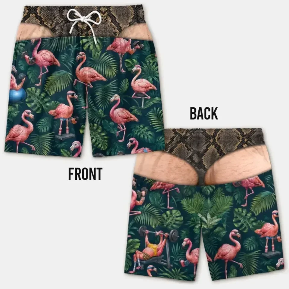 Funny 3D Hairy Butt Print Men’s Beach Shorts Elastic Drawstring Novelty Swim Trunks Quick Dry Pool Party Vacation XXS-6XL