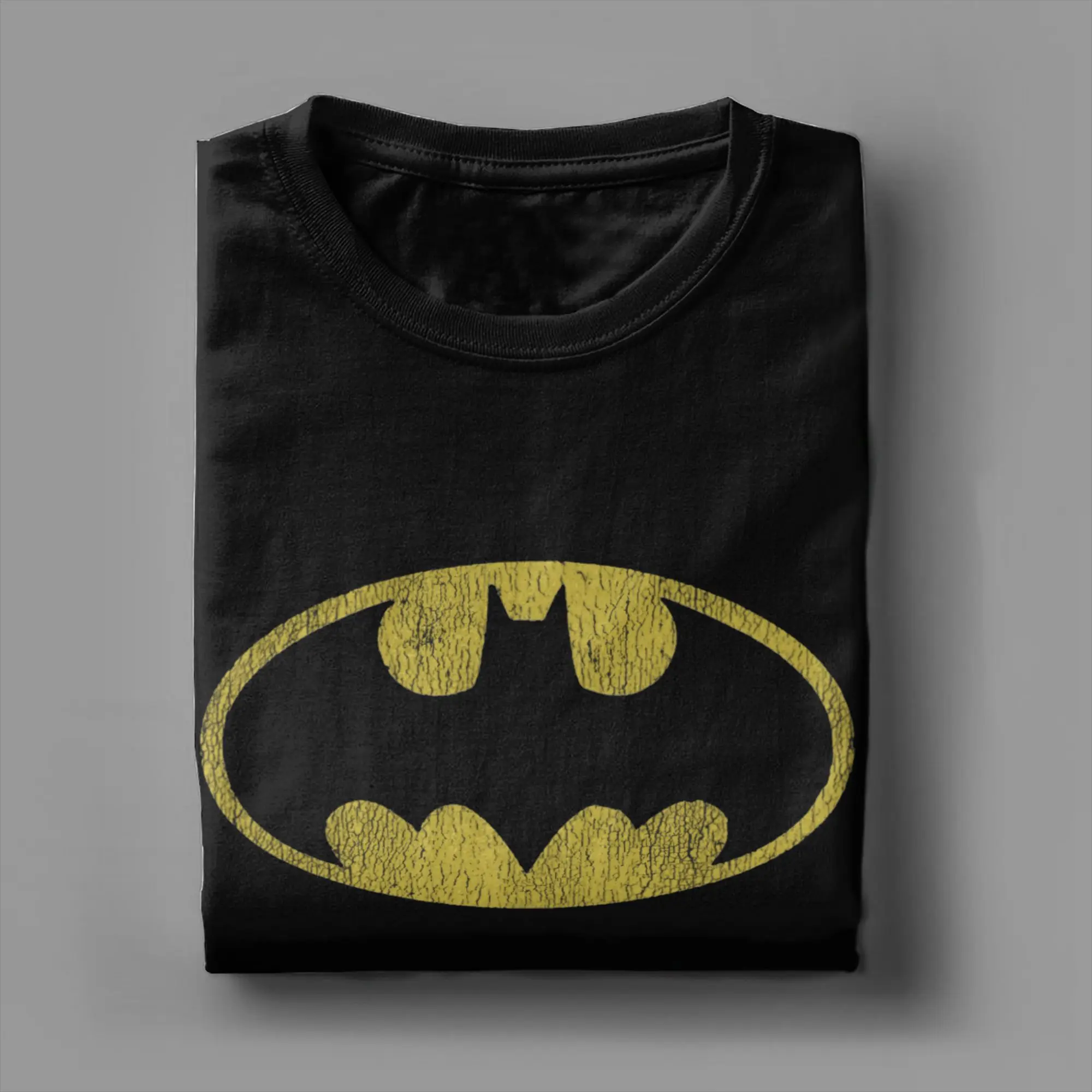 Casual Batmans Classic Yellow Logo Tshirt Men Round Neck Short Sleeve Top Tee 100%Cotton Summer Clothes