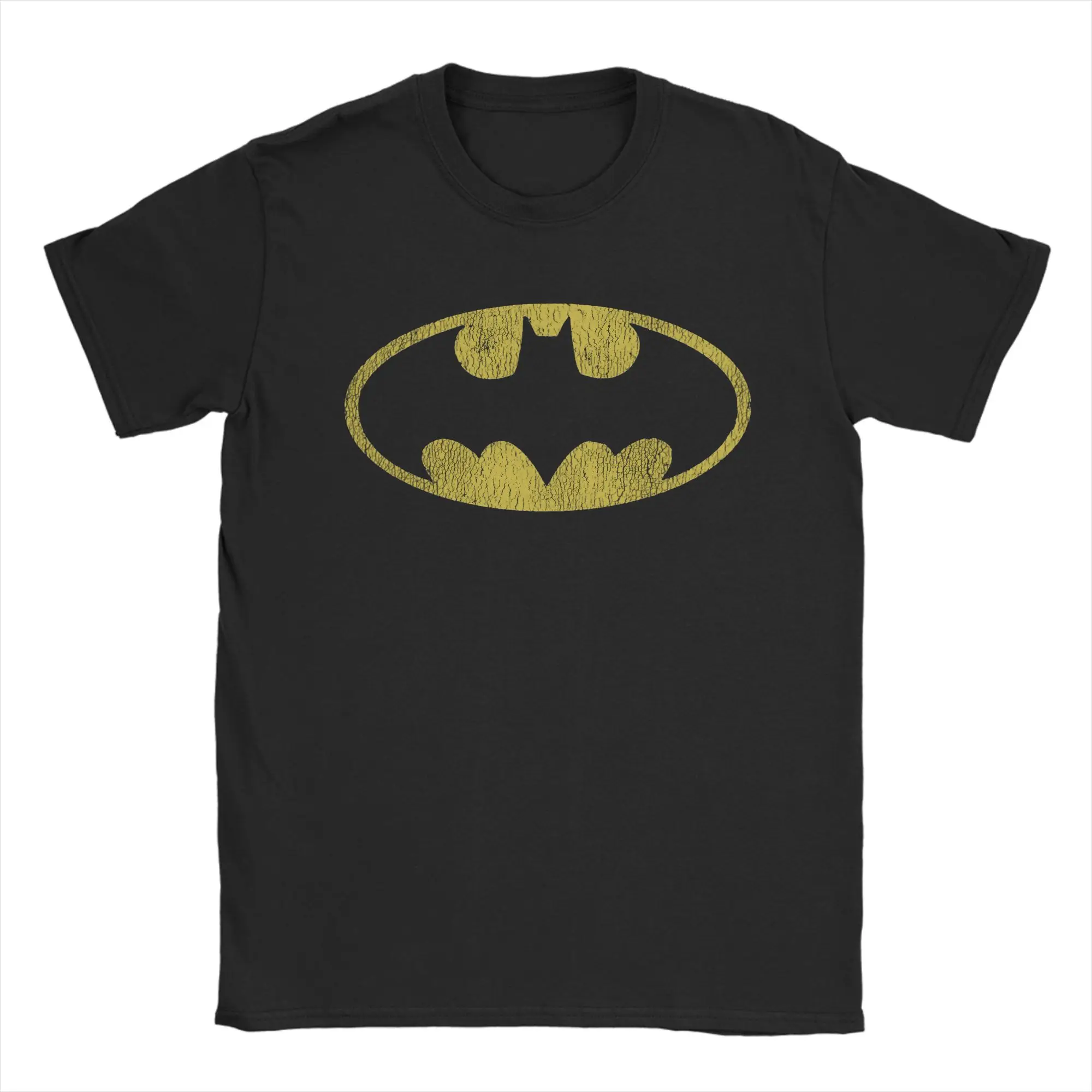 Casual Batmans Classic Yellow Logo Tshirt Men Round Neck Short Sleeve Top Tee 100%Cotton Summer Clothes