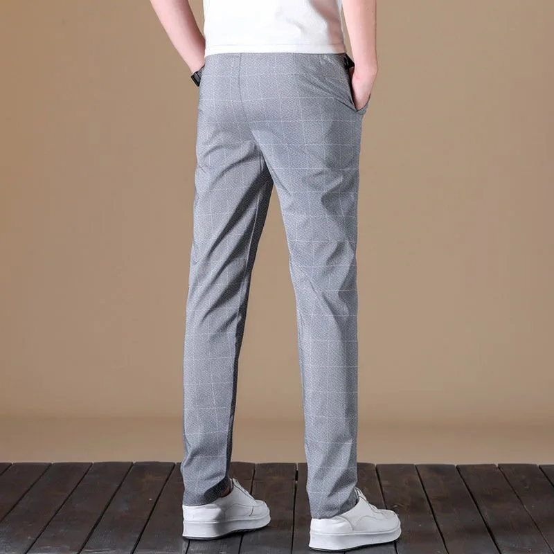 2026 New Men's Spring and Summer Slim Fit Pants Straight Leg Nine Inch Small Leg Trousers Trendy Versatile Checkered Pants