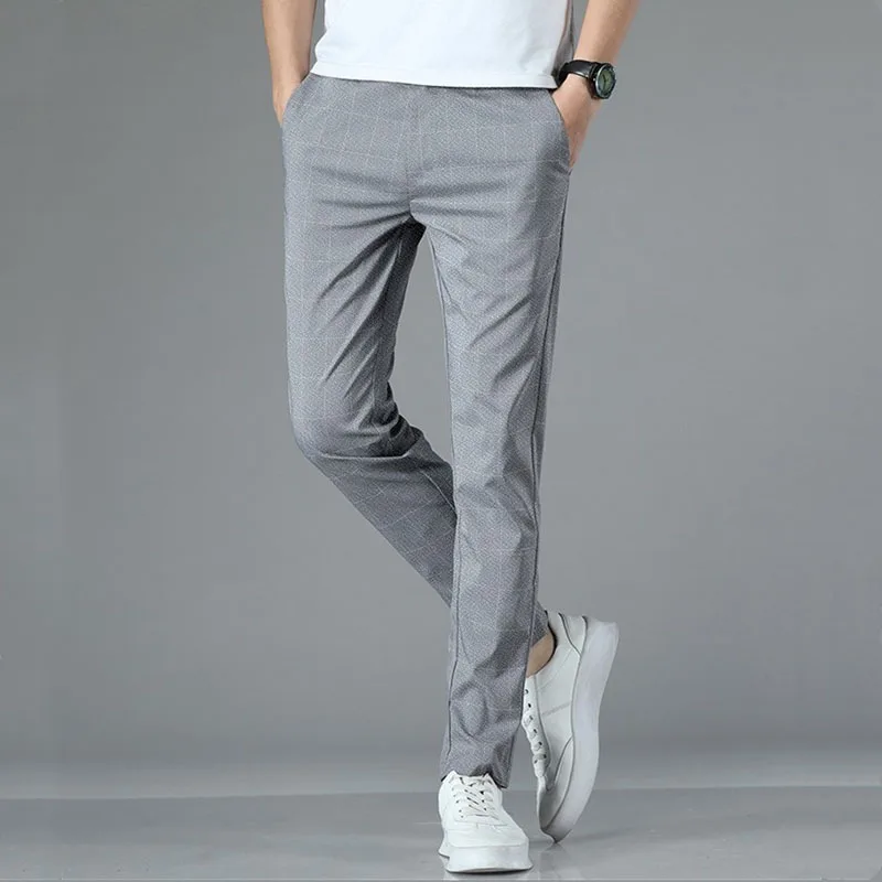 2026 New Men's Spring and Summer Slim Fit Pants Straight Leg Nine Inch Small Leg Trousers Trendy Versatile Checkered Pants