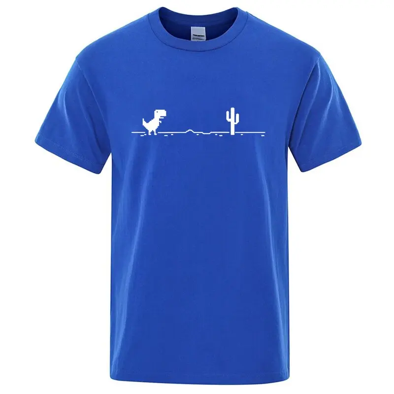 Men High Quality Cotton Blend Funny Dinosaur Print T Shirt Loose O-neck Summer Cool Men Tshirt Short Sleeve T-shirt Male Tee Top