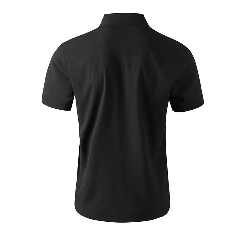 New Men's Business Casual Solid Color Short Sleeved Shirt for Summer Fashion No Ironing Comfortable and Versatile Top