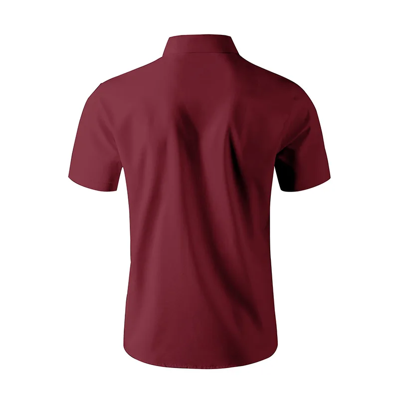 New Men's Business Casual Solid Color Short Sleeved Shirt for Summer Fashion No Ironing Comfortable and Versatile Top