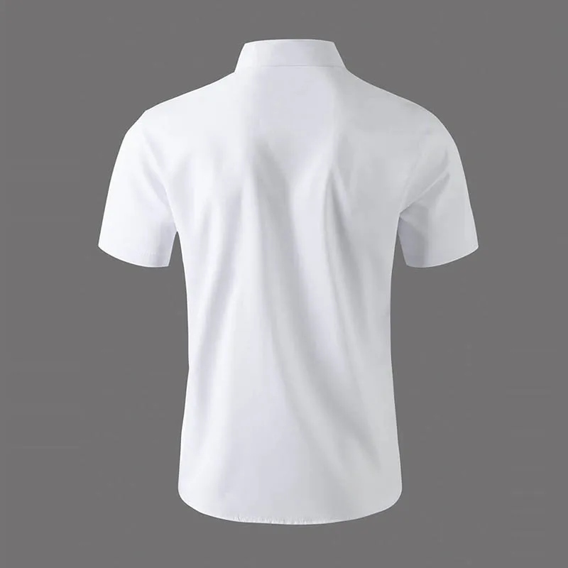 New Men's Business Casual Solid Color Short Sleeved Shirt for Summer Fashion No Ironing Comfortable and Versatile Top