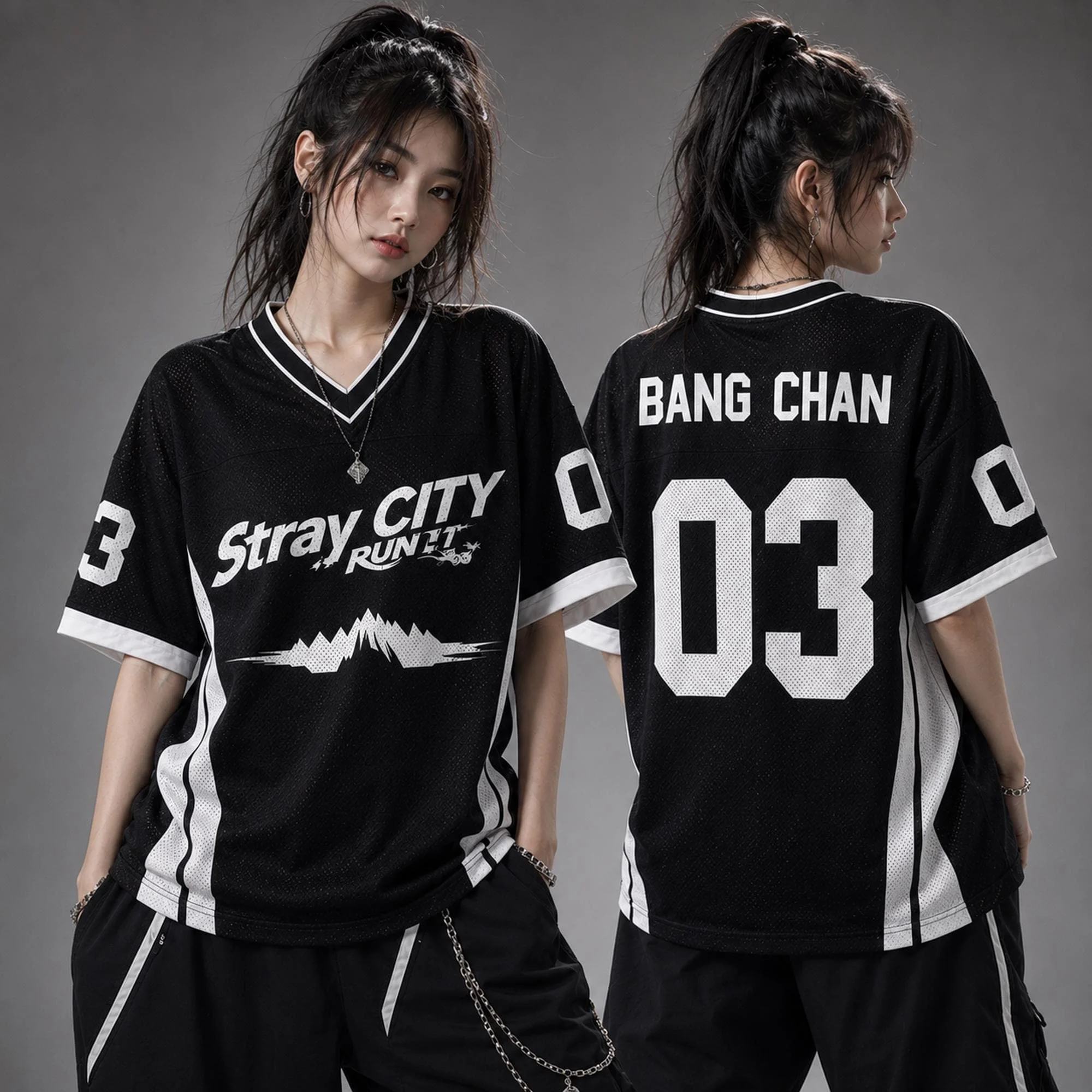 Black White Stray City Bang Chan #03 V-neck Jersey Short Sleeve T-shirt Men Women Kpop Concert Fan Letter Streetwear Sports Tee