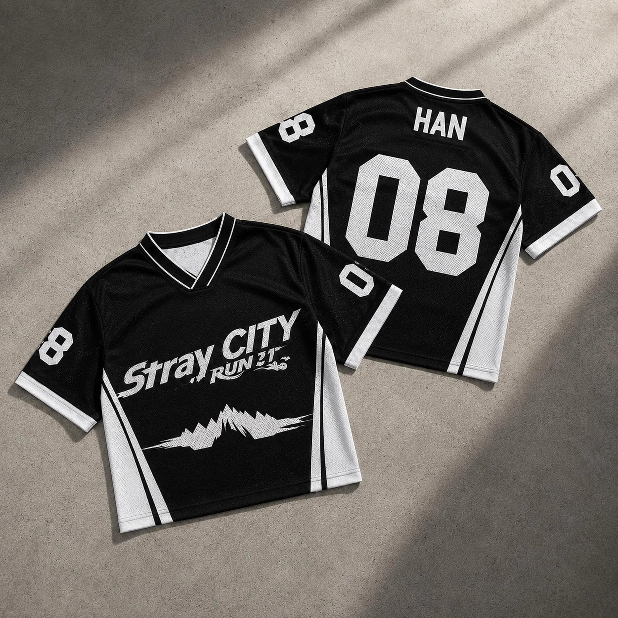 Black White Stray City Bang Chan #03 V-neck Jersey Short Sleeve T-shirt Men Women Kpop Concert Fan Letter Streetwear Sports Tee