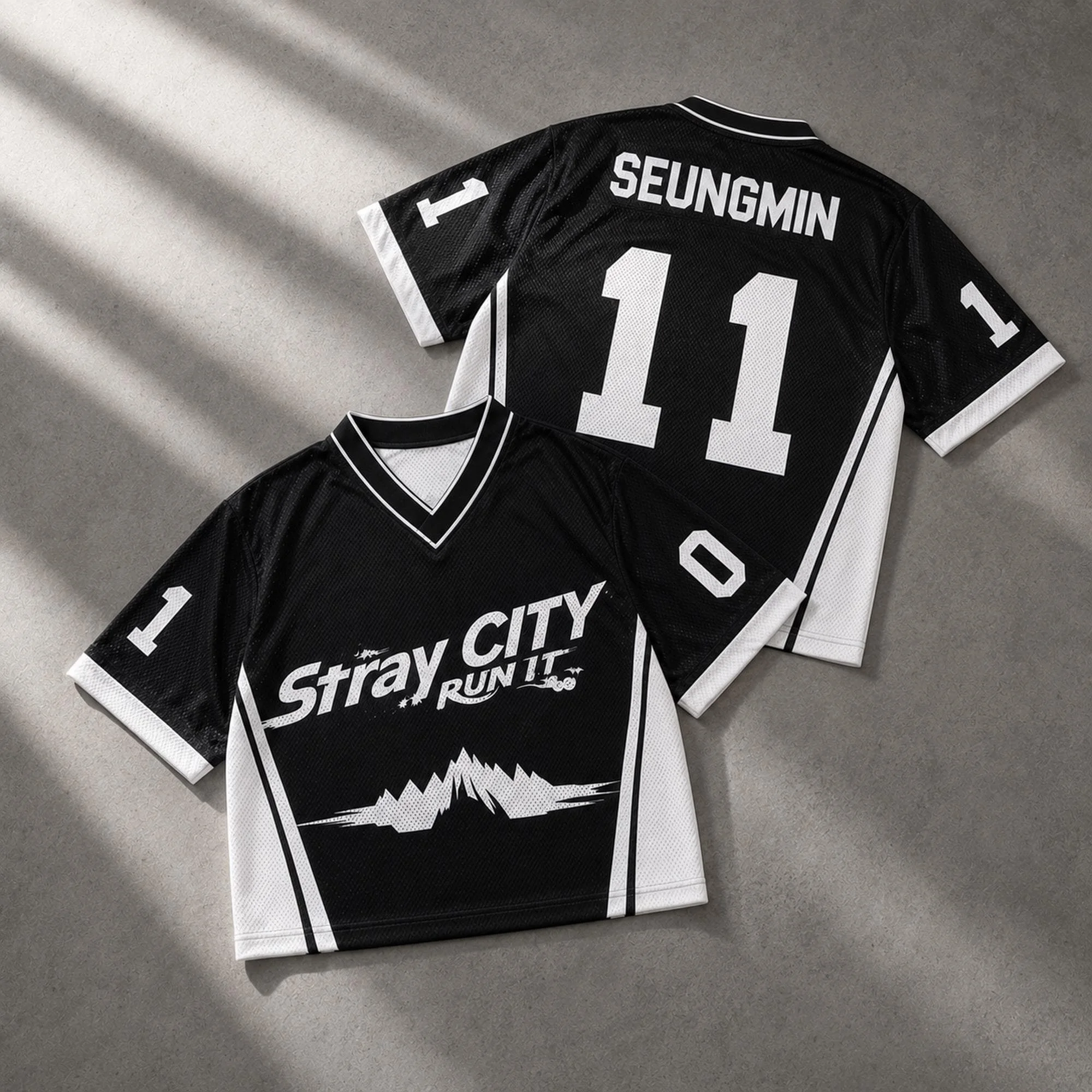 Black White Stray City Bang Chan #03 V-neck Jersey Short Sleeve T-shirt Men Women Kpop Concert Fan Letter Streetwear Sports Tee