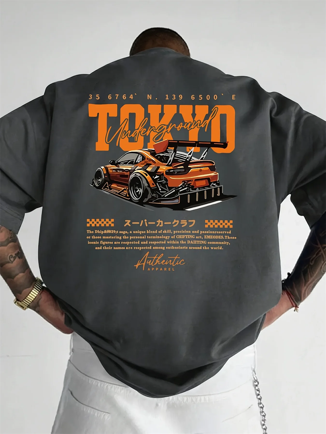 Men's Summer 100% Cotton Fashionable Casual Loose Large Size Japanese Tokyo Pattern Printed Round Neck Short Sleeve T-shirt Top