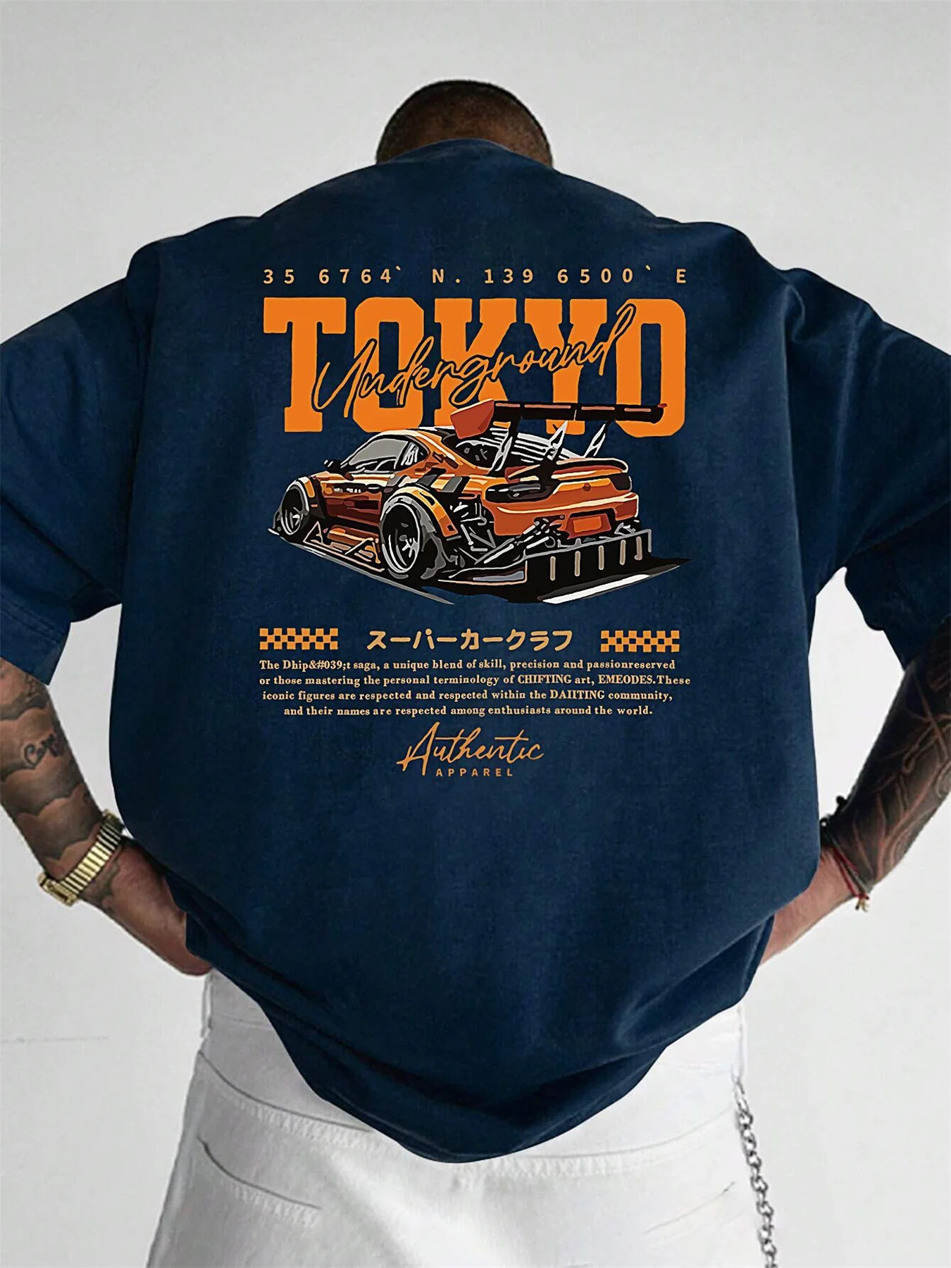Men's Summer 100% Cotton Fashionable Casual Loose Large Size Japanese Tokyo Pattern Printed Round Neck Short Sleeve T-shirt Top