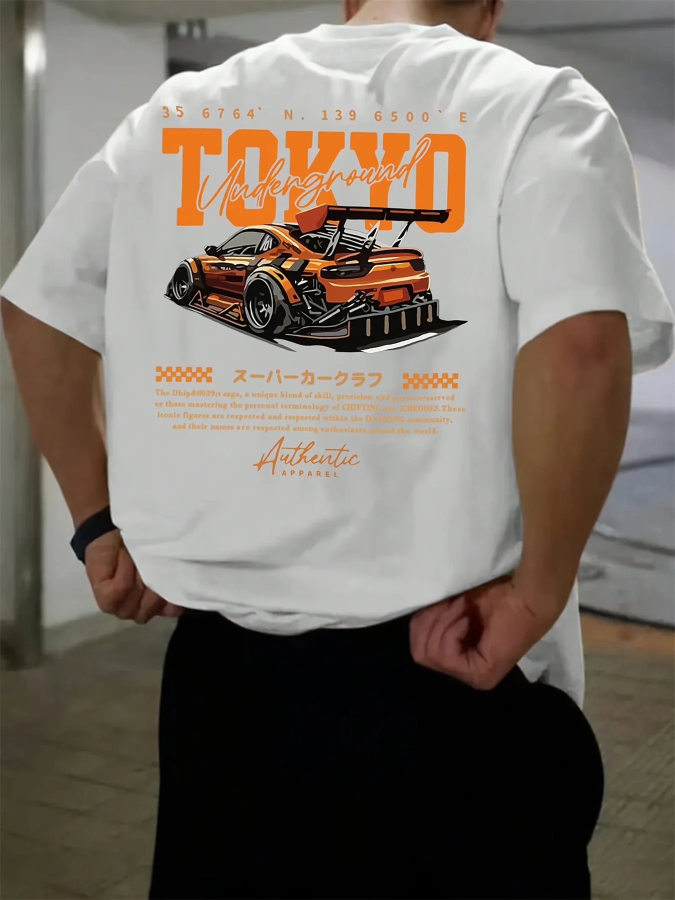 Men's Summer 100% Cotton Fashionable Casual Loose Large Size Japanese Tokyo Pattern Printed Round Neck Short Sleeve T-shirt Top