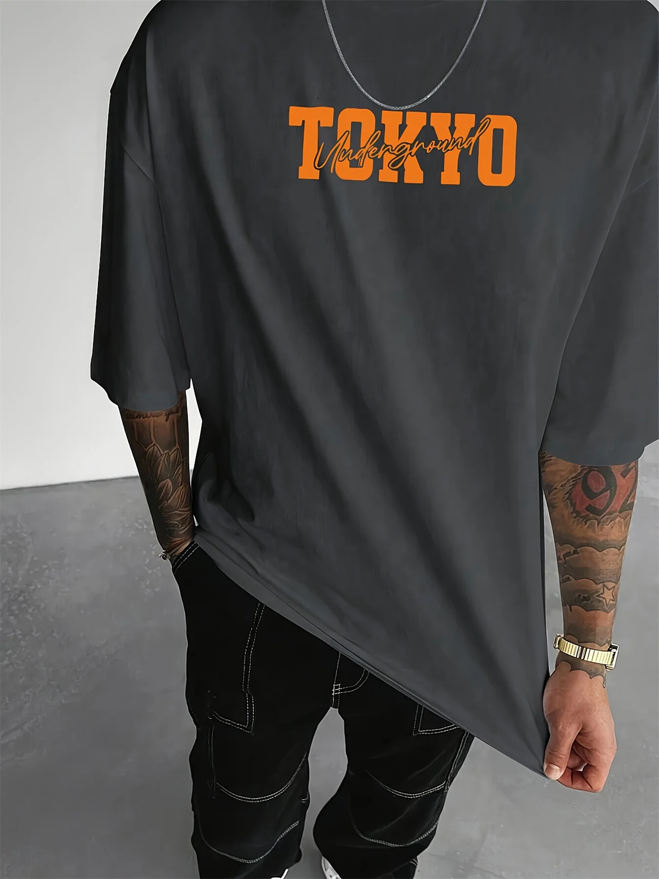 Men's Summer 100% Cotton Fashionable Casual Loose Large Size Japanese Tokyo Pattern Printed Round Neck Short Sleeve T-shirt Top